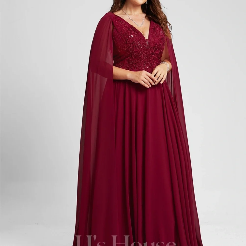 NWT JJs House Burgundy Bridesmaid Formal Prom Ren Fair Dress with Cape - Picture 3 of 13